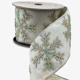 White Velvet Iris Crystal Snowflake Ribbon