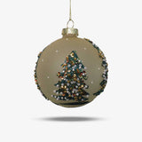 Beaded Christmas Tree Frosted Glass Ball Ornament - Set of 12