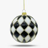 Black & White Jester Diamond Glass Ball Ornament - Set of 6