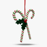 Candy Cane Ornament with Holly- Set of 12