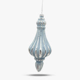 Vintage Blue & Silver Striped Finial Glass Ornament