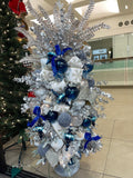 Cobalt Blue Striped Glass Ball Ornament - Set of 6