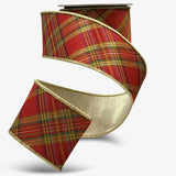 Red and green plaid ribbon with gold backing