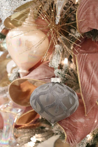 Grey Velvet Glass Onion Ornament