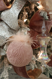 Pink Velvet Boa Feather Glass Ball Ornament