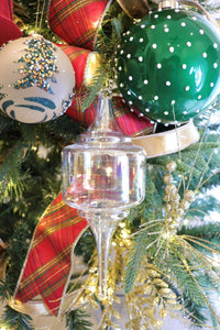 Singular Iridescent Clear Finial Glass Ornament - Set of 4