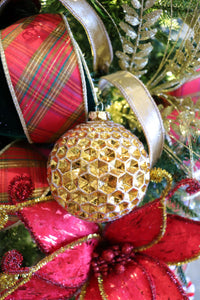 Honeycomb Gold Glass Ball Ornament - Set of 6