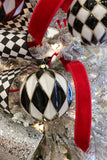 Black & White Large Harlequin Glass Ball Ornament - Set of 6