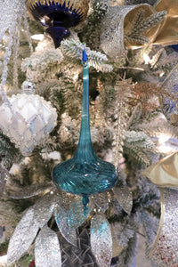 Blue Striped Finial Glass Ornament