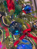 Cobalt Blue Striped Glass Ball Ornament - Set of 6