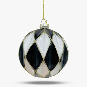 Black & White Large Harlequin Glass Ball Ornament - Set of 6