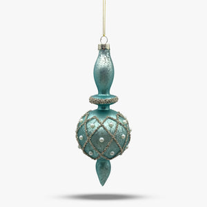 Vintage Blue Finial Glass Ornament with Pearls