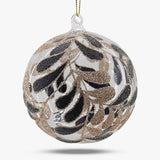 Clear Glass Glitter Ball Ornament with Leaves - Set of 6