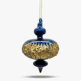 Blue Finial Glass Ornament with Gold Sequins - Set of 4