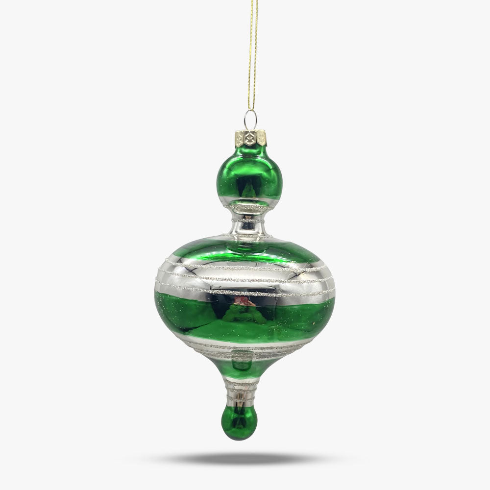 Green & Silver Finial Glass Ornament