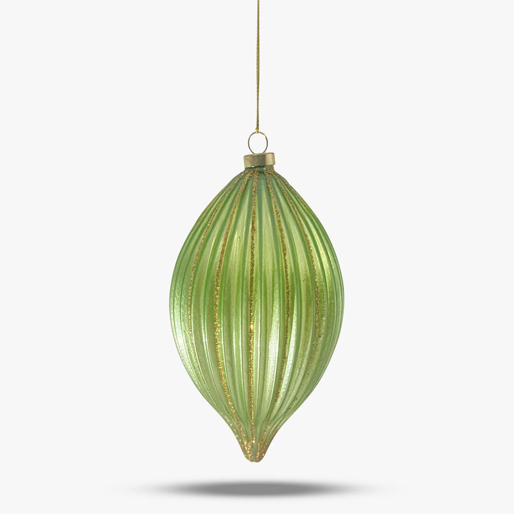 Green Finial Glass Ornament with Gold Embellishment