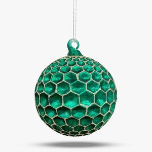 Honeycomb Emerald Glass Ball Ornament - Set of 6