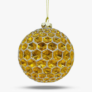 Honeycomb Gold Glass Ball Ornament - Set of 6