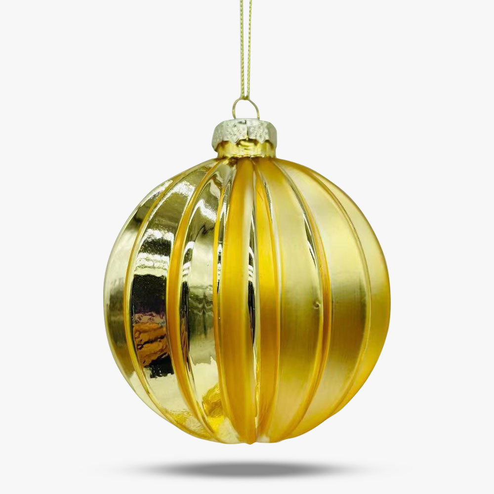 Gold Ridged Glass Ball Ornament