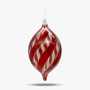 Red & Clear Striped Finial Glass Ornament - Set of 4