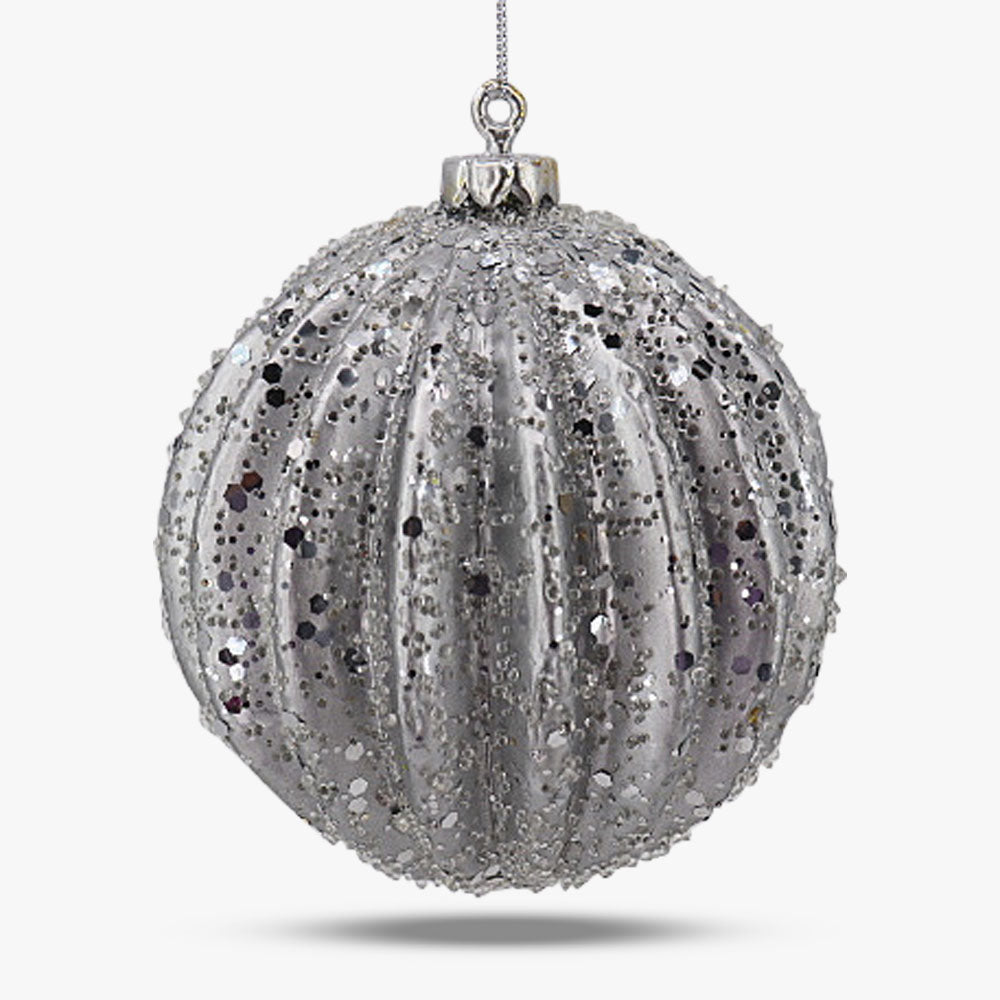 Shatterproof Sprinkled Ridged Glitter Ball Ornament - Set of 6