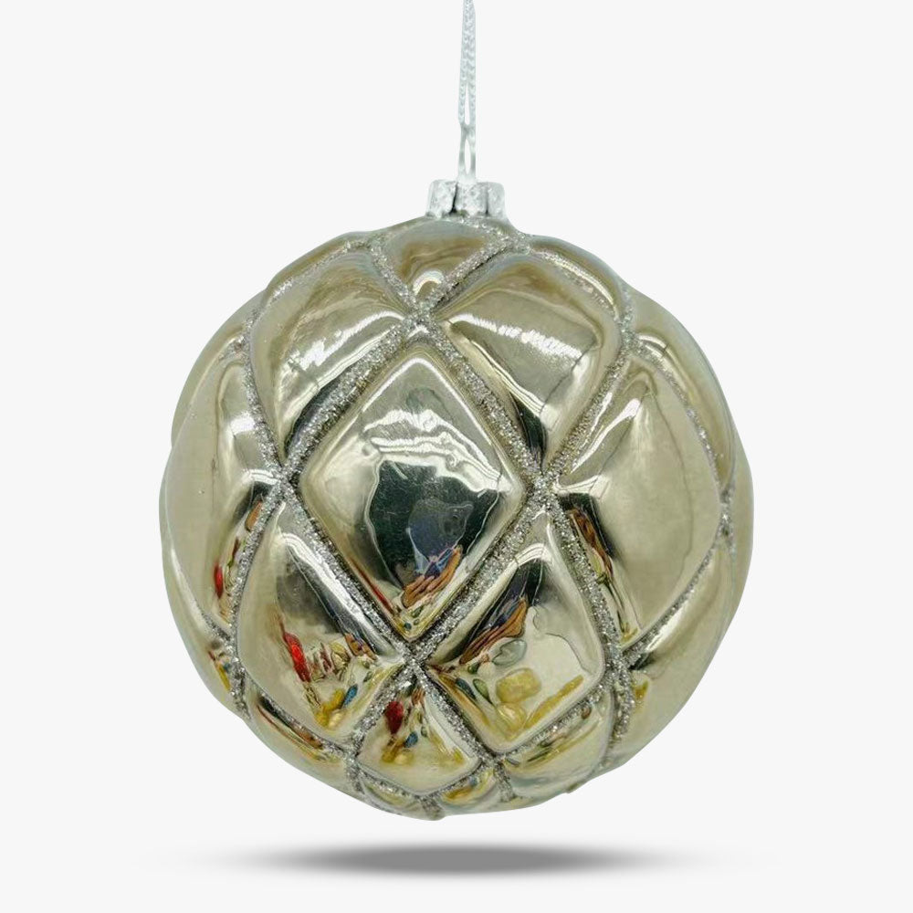 Metallic Gold Rhombus Lattice Glass Ball Ornament