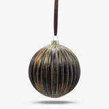 Vintage Bronze Striped Glass Ball Ornament - Set of 6