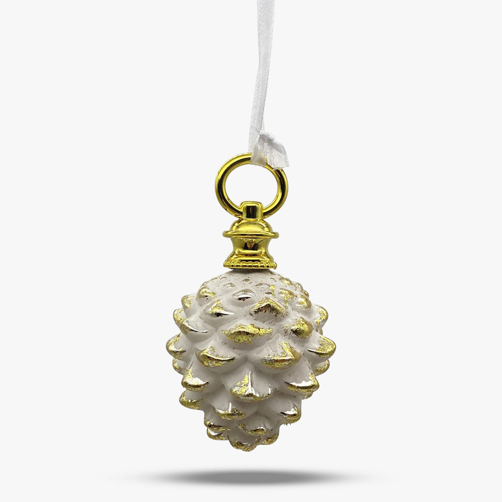 White & Gold Glass Pine Cone Ornament