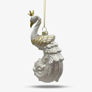 White & Gold Glass Peacock Ornament - Set of 4